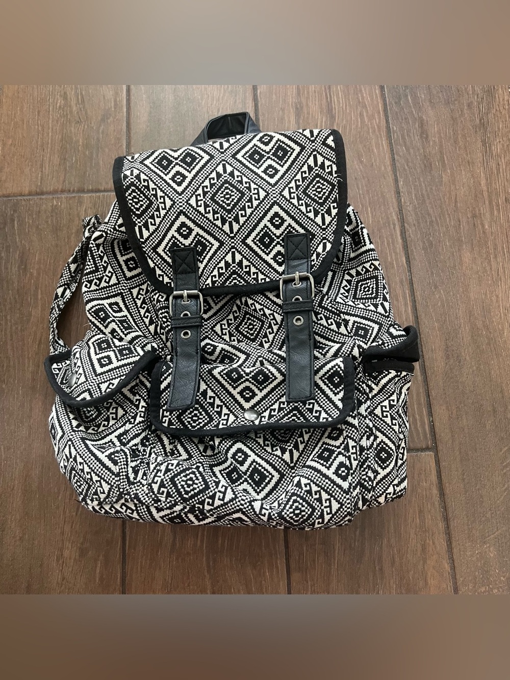 Mudd Boho Fabric Backpack Black and White Geometric Tribal Print